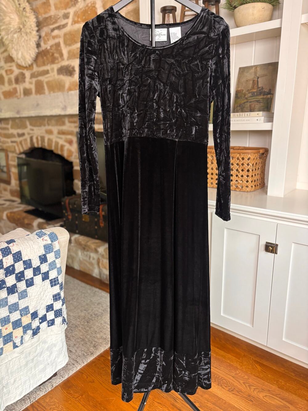 🖤 Vintage Studio Ease Crushed Velvet Dress | Size 6 | Black | Dark Fairy/Goth